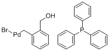 브로모[(2-(HYDROXY-KAPPAO)메틸)페닐메틸-카팩](트리페닐포스핀)팔라듐(II) 구조식 이미지