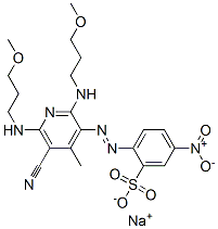 sodium 2-[[5-cyano-2,6-bis[(3-methoxypropyl)amino]-4-methyl-3-pyridyl]azo]-5-nitrobenzenesulphonate 구조식 이미지
