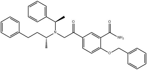 [R-(R*,R*)]-2-(benzyloxy)-5-[[(1-methyl-3-phenylpropyl)(1-phenylethyl)amino]acetyl]benzamide 구조식 이미지