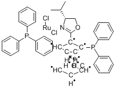 (+)-Dichloro[(4R)-4-(i-propyl)-2-{(R)-2-(diphenylphosphino)ferrocenyl}oxazoline](triphenylphosphine)rutheniuM(II) 구조식 이미지