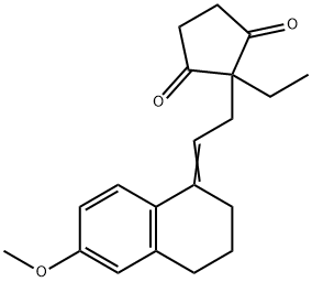2-[2-(3,4-dihydro-6-methoxy-1(2H)-naphthylidene)ethyl]-2-ethylcyclopentane-1,3-dione 구조식 이미지