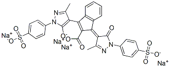 tetrasodium 1-[1,5-dihydro-3-methyl-5-oxo-1-(4-sulphonatophenyl)-4H-pyrazol-4-ylidene]-3-[3-methyl-5-oxido-1-(4-sulphonatophenyl)-1H-pyrazol-4-yl]-1H-indene-2-carboxylate Structure