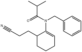 1-(N-Benzyl-N-isobutyryl)amino-6-(2-cyanoethyl)cyclohexene Structure