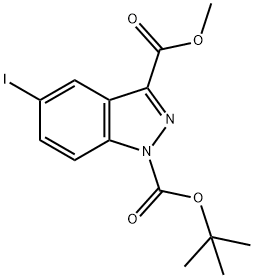 1H-인다졸-1,3-디카르복실산,5-요오도-,1-(1,1-디메틸에틸)3-메틸에스테르 구조식 이미지