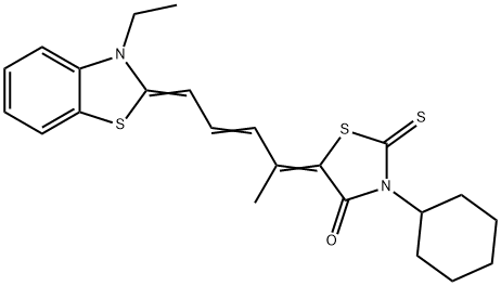 3-cyclohexyl-5-[4-(3-ethylbenzothiazol-2(3H)-ylidene)-1-methylbut-2-enylidene]-2-thioxothiazolidin-4-one 구조식 이미지