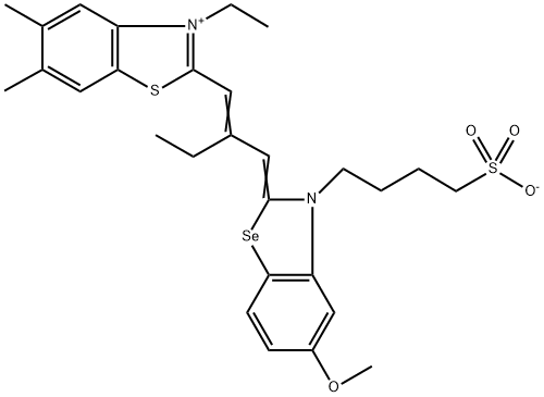 3-ethyl-2-[2-[[5-methoxy-3-(4-sulphonatobutyl)benzoselenazol-2(3H)-ylidene]methyl]but-1-enyl]-5,6-dimethylbenzothiazolium 구조식 이미지