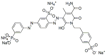 ammonium sodium 2-[[5-carbamoyl-1,6-dihydro-2-hydroxy-4-methyl-6-oxo-1-[2-(4-sulphonatophenyl)ethyl]-3-pyridyl]azo]-5-[(3-phosphonophenyl)azo]benzenesulphonate 구조식 이미지