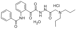 Benzeneacetic acid, 2-(benzoylamino)-alpha-oxo-, 2-((dipropylamino)ace tyl)hydrazide, HCl, H2O Structure