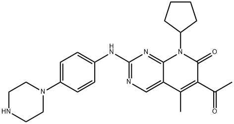 6-Acetyl-8-cyclopentyl-5-methyl-2-(4-piperazin-1-yl-phenylamino)-8H-pyrido[2,3-d]pyrimidin-7-one 구조식 이미지