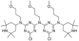 6-chloro-N-[4-chloro-6-[(3-methoxypropyl)(2,2,6,6-tetramethylpiperidin-4-yl)amino]-1,3,5-triazin-2-yl]-N,N'-bis(3-methoxypropyl)-N'-(2,2,6,6-tetramethylpiperidin-4-yl)-1,3,5-triazine-2,4-diamine 구조식 이미지