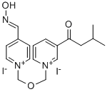 Pyridinium, 1-(((4-((hydroxyimino)methyl)pyridino)methoxy)methyl)-3-(3 -methyl-1-oxobutyl)-, diiodide Structure