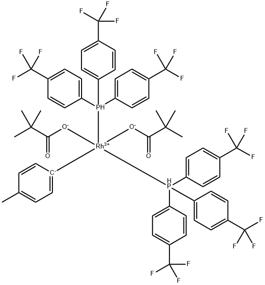 Bis(2,2-dimethylpropanoato)(4-methylphenyl)bis[tris[4-(trifluoromethyl)phenyl]phosphine]rhodium Structure