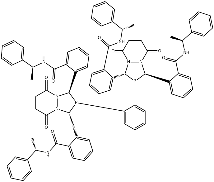 2,2μ,2,2μμμ-(1,2-Phenylenebis[(1R,3R)-tetrahydro-5,8-dioxo-1H-[1,2,4]diazaphospholo[1,2-a]pyridazine-2,1,3(3H)-triyl])tetrakis(N-[(1S)-1-phenylethyl])benzamide 구조식 이미지