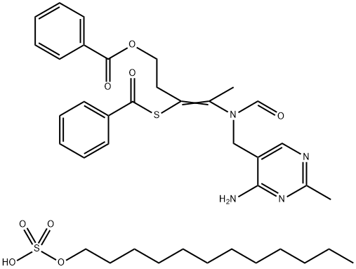 S-[2-[[(4-amino-2-methyl-5-pyrimidinyl)methyl]formamido]-1-[2-(benzoyloxy)ethyl]prop-1-enyl] thiobenzoate, mono(dodecyl sulphate) 구조식 이미지