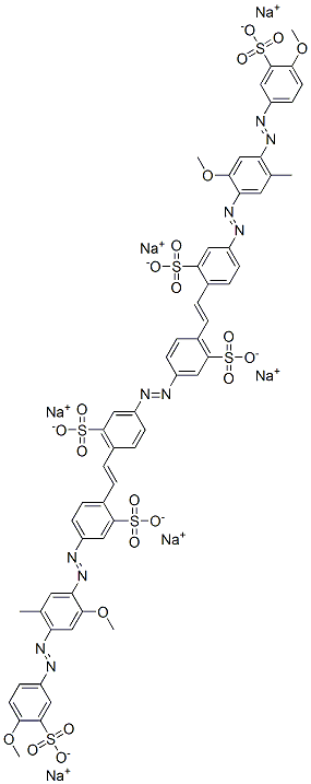 hexasodium 3,3'-azobis[6-[2-[4-[[2-methoxy-4-[(4-methoxy-3-sulphonatophenyl)azo]-5-methylphenyl]azo]-2-sulphonatophenyl]vinyl]benzenesulphonate] 구조식 이미지