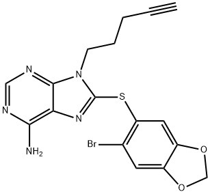 9H-Purin-6-aMine, 8-[(6-broMo-1,3-benzodioxol-5-yl)thio]-9-(4-pentyn-1-yl)- 구조식 이미지