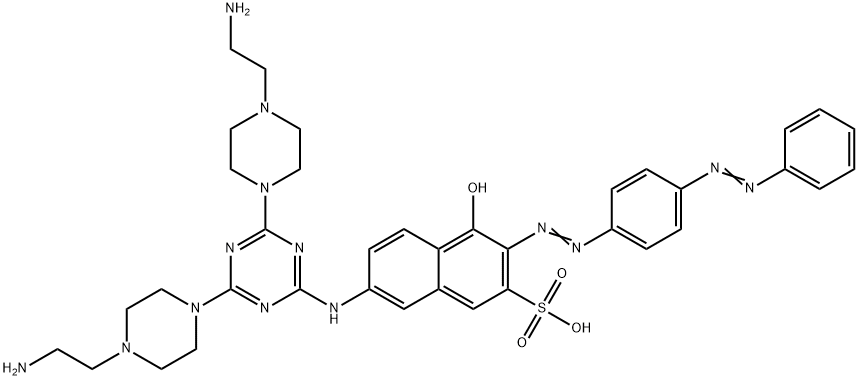 7-[[4,6-Bis[4-(2-aminoethyl)-1-piperazinyl]-1,3,5-triazin-2-yl]amino]-4-hydroxy-3-[[4-(phenylazo)phenyl]azo]-2-naphthalenesulfonic acid 구조식 이미지