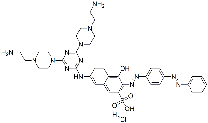 7-[[4,6-bis[4-(2-aminoethyl)piperazin-1-yl]-1,3,5-triazin-2-yl]amino]-4-hydroxy-3-[[4-(phenylazo)phenyl]azo]naphthalene-2-sulphonic acid hydrochloride Structure