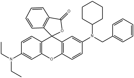 2'-[benzyl(cyclohexyl)amino]-6'-(diethylamino)spiro[isobenzofuran-1(3H),9'-[9H]xanthene]-3-one 구조식 이미지