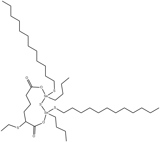 2,4-dibutyl-2,4-bis(dodecylthio)-7-(ethylthio)-1,5-dioxa-3-thia-2,4-distannacycloundecane-6,11-dione Structure