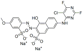 7-[(5-chloro-2,6-difluoro-4-pyrimidinyl)amino]-4-hydroxy-3-[(4-methoxy-2-sulphophenyl)azo]naphthalene-2-sulphonic acid, sodium salt Structure