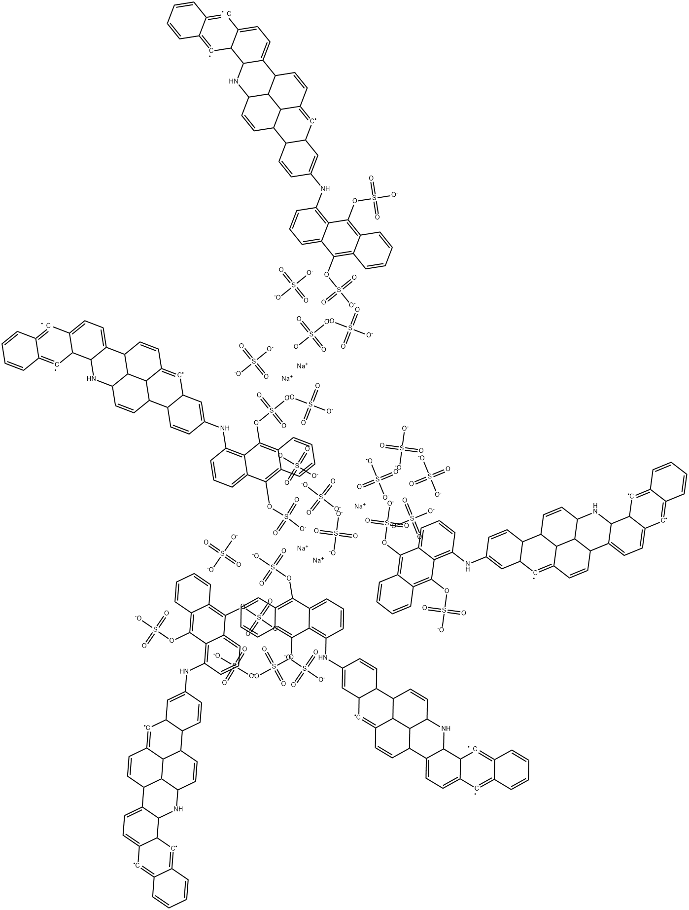 pentasodium 3-[[9,10-bis(sulphonatooxy)-1-anthryl]amino]anthra[2,1,9-mna]naphth[2,3-h]acridine-5,10,15-triyl tris(sulphate) Structure