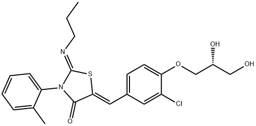 (2Z,5Z)-5-(3-chloro-4-((R)-2,3-dihydroxypropoxy)benzylidene)-2-(propyliMino)-3-(o-tolyl)thiazolidin-4-one Structure