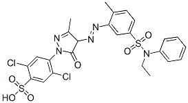 2,5-dichloro-4-[4-[[5-[(ethylphenylamino)sulphonyl]-o-tolyl]azo]-4,5-dihydro-3-methyl-5-oxo-1H-pyrazol-1-yl]benzenesulphonic acid Structure