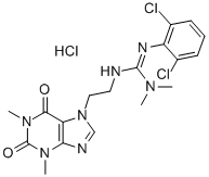 7-(2-(2-(2,6-Dichlorophenyl)-3,3-dimethylguanidino)ethyl)theophylline  hydrochloride 구조식 이미지