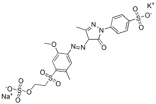 p-[4,5-dihydro-4-[[2-methoxy-5-methyl-4-[[2-(sulphooxy)ethyl]sulphonyl]phenyl]azo]-3-methyl-5-oxo-1H-pyrazol-1-yl]benzenesulphonic acid, potassium sodium salt 구조식 이미지