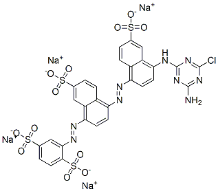 tetrasodium 2-[[4-[[4-[(4-amino-6-chloro-1,3,5-triazin-2-yl)amino]-6-sulphonato-1-naphthyl]azo]-7-sulphonato-1-naphthyl]azo]benzene-1,4-disulphonate Structure