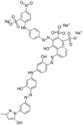 4-hydroxy-5-[[2-hydroxy-4-[3-hydroxy-4-[[3-(5-hydroxy-3-methyl-1H-pyrazol-1-yl)phenyl]azo]anilino]phenyl]azo]-3-[[4-(4-nitro-2-sulphoanilino)phenyl]azo]naphthalenedisulphonic acid, sodium salt 구조식 이미지