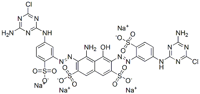 tetrasodium 4-amino-3,6-bis[[5-[(4-amino-6-chloro-1,3,5-triazin-2-yl)amino]-2-sulphonatophenyl]azo]-5-hydroxynaphthalene-2,7-disulphonate 구조식 이미지