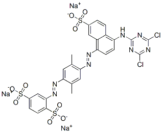 trisodium 2-[[4-[[4-[(4,6-dichloro-1,3,5-triazin-2-yl)amino]-7-sulphonato-1-naphthyl]azo]-2,5-dimethylphenyl]azo]benzene-1,4-disulphonate 구조식 이미지