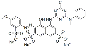trisodium 5-[[4-chloro-6-(methylphenylamino)-1,3,5-triazin-2-yl]amino]-4-hydroxy-3-[(4-methoxy-2-sulphonatophenyl)azo]naphthalene-2,7-disulphonate 구조식 이미지