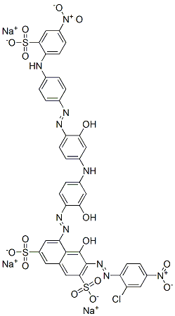 trisodium 3-[(2-chloro-4-nitrophenyl)azo]-4-hydroxy-5-[[2-hydroxy-4-[[3-hydroxy-4-[[4-[(4-nitro-2-sulphonatophenyl)amino]phenyl]azo]phenyl]amino]phenyl]azo]naphthalene-2,7-disulphonate 구조식 이미지