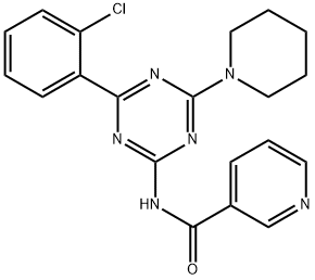 3-Pyridinecarboxamide, N-(4-(2-chlorophenyl)-6-(1-piperidinyl)-1,3,5-t riazin-2-yl)- 구조식 이미지