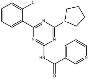 3-Pyridinecarboxamide, N-(4-(2-chlorophenyl)-6-(1-pyrrolidinyl)-1,3,5- triazin-2-yl)- 구조식 이미지