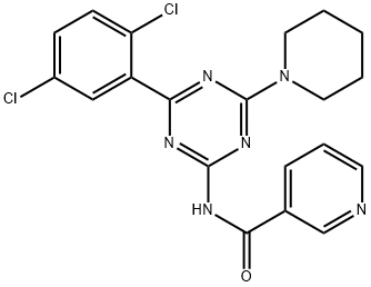 3-Pyridinecarboxamide, N-(4-(2,5-dichlorophenyl)-6-(1-piperidinyl)-1,3 ,5-triazin-2-yl)- 구조식 이미지