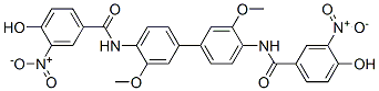 N,N'-(3,3'-dimethoxy[1,1'-biphenyl]-4,4'-diyl)bis[4-hydroxy-3-nitrobenzamide] 구조식 이미지