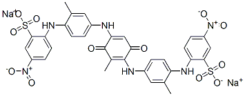 disodium 2,2'-[(2-methyl-3,6-dioxocyclohexa-1,4-diene-1,4-diyl)bis[imino(methyl-p-phenylene)imino]]bis[5-nitrobenzenesulphonate] 구조식 이미지