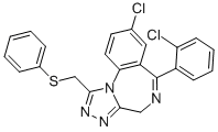 4H-(1,2,4)Triazolo(4,3-a)(1,4)benzodiazepine, 8-chloro-6-(2-chlorophen yl)-1-((phenylthio)methyl)- Structure
