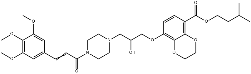 3-methylbutyl 2,3-dihydro-8-[2-hydroxy-3-[4-(3',4',5'-trimethoxycinnamoyl)-1-piperazinyl]propoxy]-1,4-benzodioxin-5-carboxylate 구조식 이미지