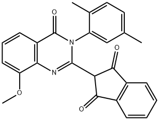 1H-Indene-1,3(2H)-dione,  2-[3-(2,5-dimethylphenyl)-3,4-dihydro-8-methoxy-4-oxo-2-quinazolinyl]- Structure
