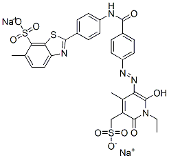 disodium 2-[4-[[4-[[1-ethyl-1,6-dihydro-2-hydroxy-4-methyl-6-oxo-5-(sulphonatomethyl)-3-pyridyl]azo]benzoyl]amino]phenyl]-6-methylbenzothiazole-7-sulphonate 구조식 이미지