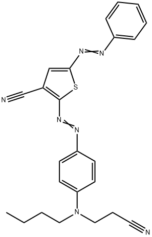 2-[4-[N-Butyl-N-(2-cyanoethyl)amino]phenylazo]-5-(phenylazo)-3-thiophenecarbonitrile 구조식 이미지