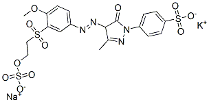 p-[4,5-dihydro-4-[[4-methoxy-3-[[2-(sulphooxy)ethyl]sulphonyl]phenyl]azo]-3-methyl-5-oxo-1H-pyrazol-1-yl]benzenesulphonic acid, potassium sodium salt Structure