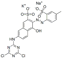 7-[(4,6-dichloro-1,3,5-triazin-2-yl)amino]-4-hydroxy-3-[(4-methyl-2-sulphophenyl)azo]naphthalene-2-sulphonic acid, potassium sodium salt 구조식 이미지