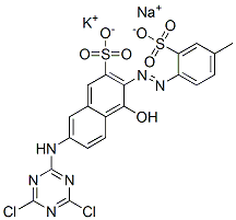 7-[(4,6-dichloro-1,3,5-triazin-2-yl)amino]-4-hydroxy-3-[(4-methyl-2-sulphophenyl)azo]naphthalene-2-sulphonic acid, potassium sodium salt Structure