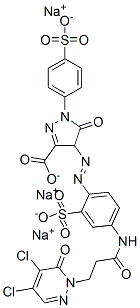 4-[[4-[[3-(4,5-dichloro-6-oxo-6H-pyridazin-1-yl)propionyl]amino]-2-sulphophenyl]azo]-4,5-dihydro-5-oxo-1-(4-sulphophenyl)-1H-pyrazole-3-carboxylic acid, sodium salt Structure